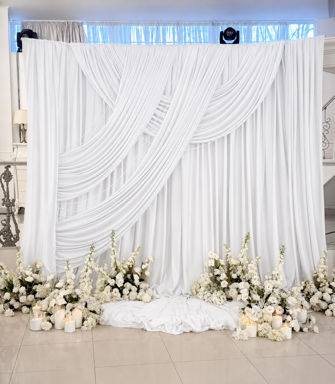 8ft x 10ft Luxury White Draped Wedding Backdrop